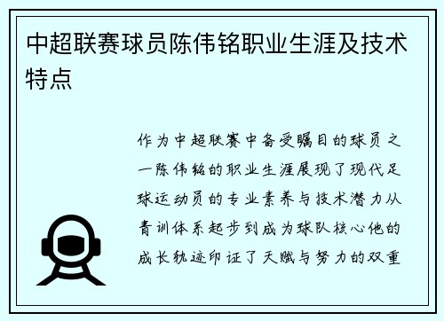 中超联赛球员陈伟铭职业生涯及技术特点